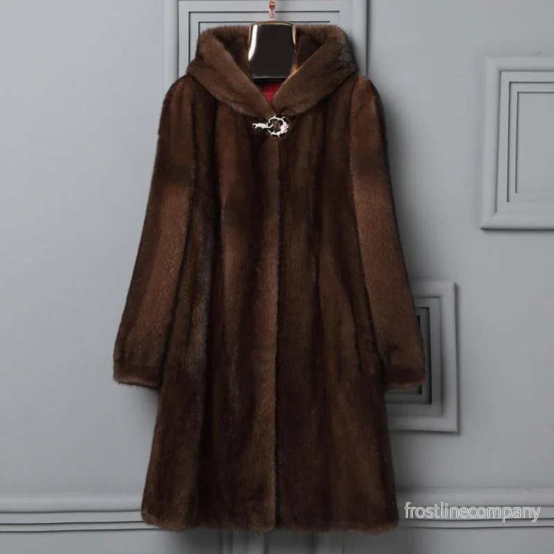 Pälsjacka Dam Fuskpäls med Huva – Elegant Kappa Svart Brun S-9XL