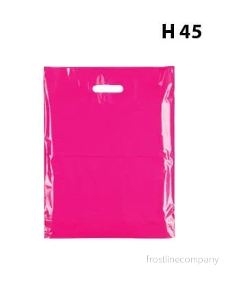 Plastpåse, mellan, rosa, förp. med 100 st., 45 mikron, B 39 × D/BF 10 × H 45 cm, förstärkta handtag