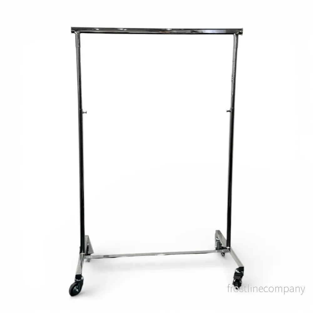 Luxus, konfektionsstativ liten, helt sammanfällbar, med gummihjul, justerbar, krom, B100-161 x H121-191 cm Luxus, konfektionsstativ liten, helt sammanfällbar, med gummihjul, justerbar, krom, B100-161 x H121-191 cm