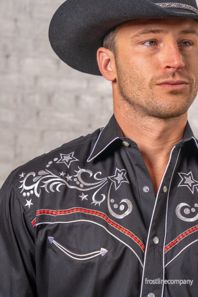 Westernskjorta Vintage Black Stars & Scrolls Embroidered Rockmount Ranch Wear - Bild 3