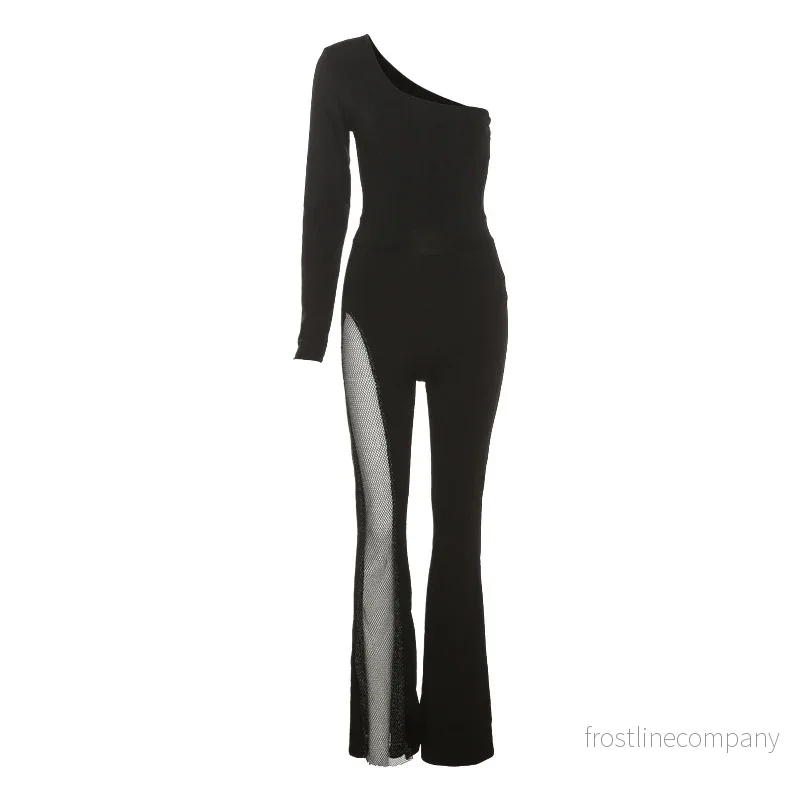 Elegant One-Shoulder Jumpsuit med Mesh - Långärmad Party Jumpsuit för Dam - Bild 3