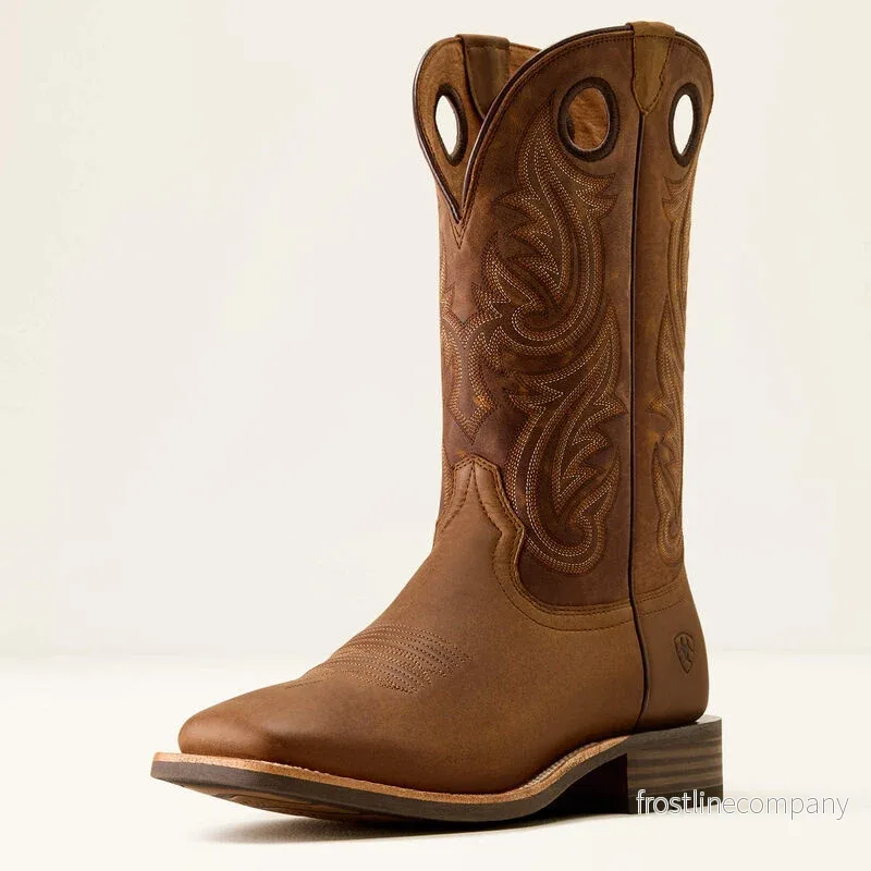 Ariat Highland Toughstock Wide Square Toe Distressed Brown / Tack Room Brown Western Boot