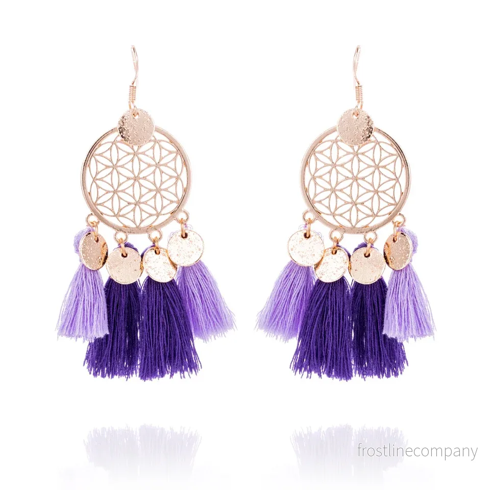 Dreamcatcher Örhängen med Tofs - Boho Tassel Earrings - Guld - 7,5cm - Bild 3