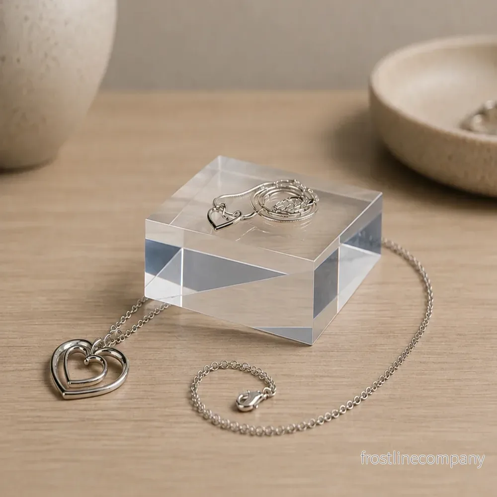 Displayblock, klar akryl, 7,5 x 7,5 x H4 cm, för smycken
