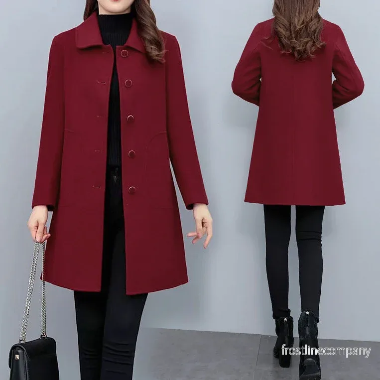 Elegant ullkappa för damer – Slim-fit höst- och vintermantel