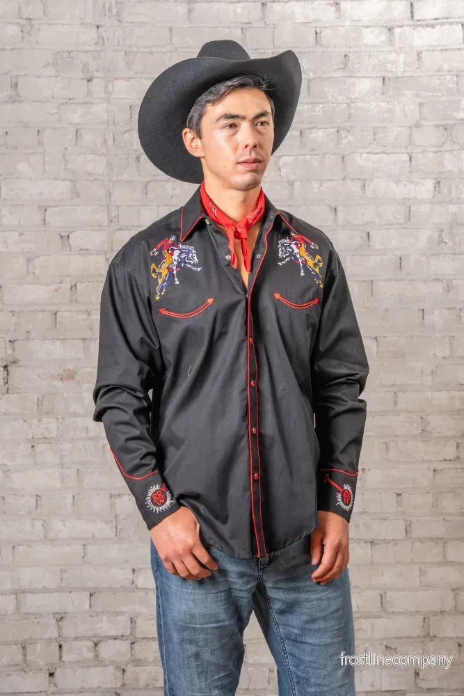 Westernskjorta Vintage Black Bronc Embroidered Rockmount Ranch Wear Westernskjorta Vintage Black Bronc Embroidered Rockmount Ranch Wear