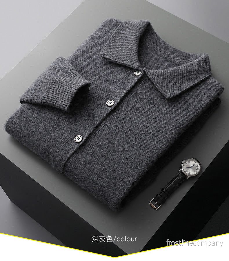 Koja Herr Polo Ull - Cardigan Retro Ficka Tjock - S-XXL Vinter - Bild 3