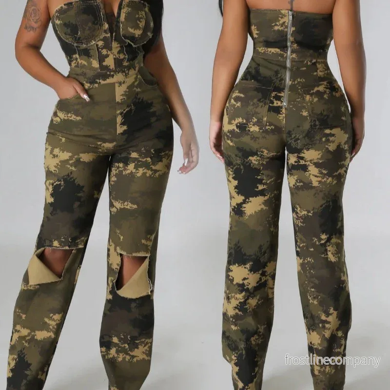 Lyxig Jumpsuit med Off-Shoulder i Premium Denim – Camouflage Damjumpsuit Lyxig Jumpsuit med Off-Shoulder i Premium Denim – Camouflage Damjumpsuit