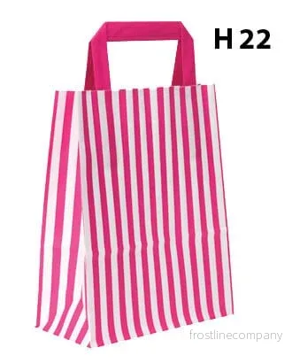 Papperspåse, randig, rosa, B 18 x D/SF 8 x H 22 cm., förp. med 50 st., 80 gram