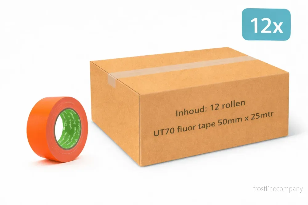 12 st MegaTape UT70 · fluor-gaffatejp · 25 m på rulle · 50 mm · orange