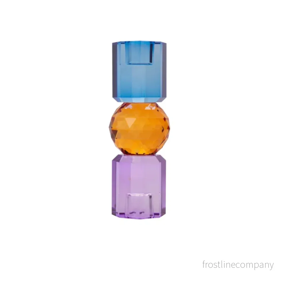 Kristall ljusstake i glas blå/orange/lila Kristall ljusstake i glas blå/orange/lila