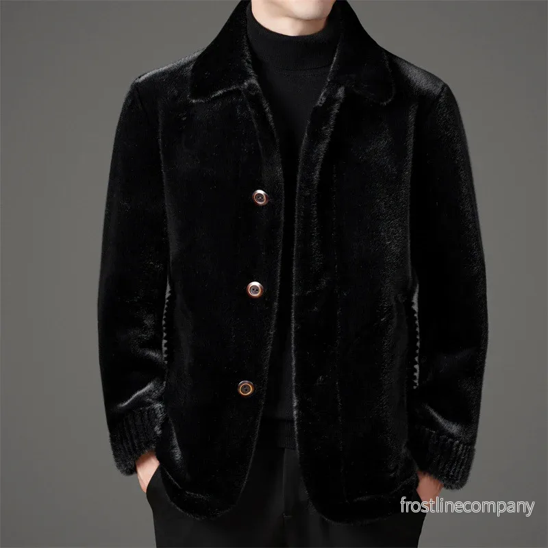 Vinterjacka Herr - Fuskpäls Mink Stil - Lapel Krage - Ullmix - Loose Fit - Varm - Bild 3