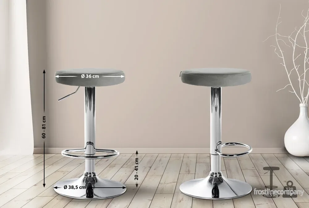 Set med 2 Barstolar Sammet Justerbar Vridbar 109 Grå - Bild 2