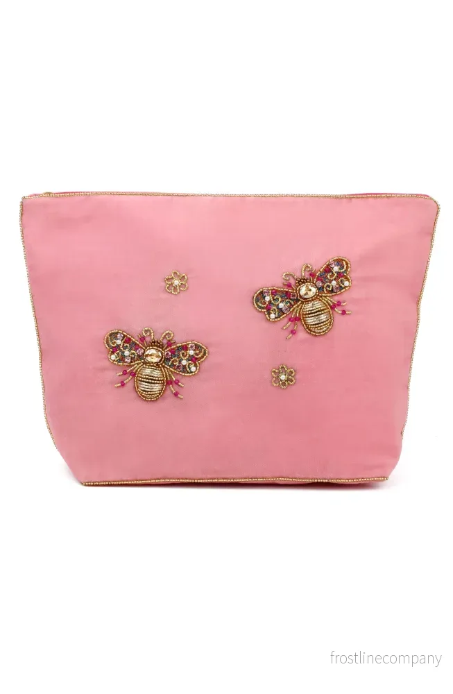 Broderad large sminkväska/necessär rosa bi Broderad large sminkväska/necessär rosa bi