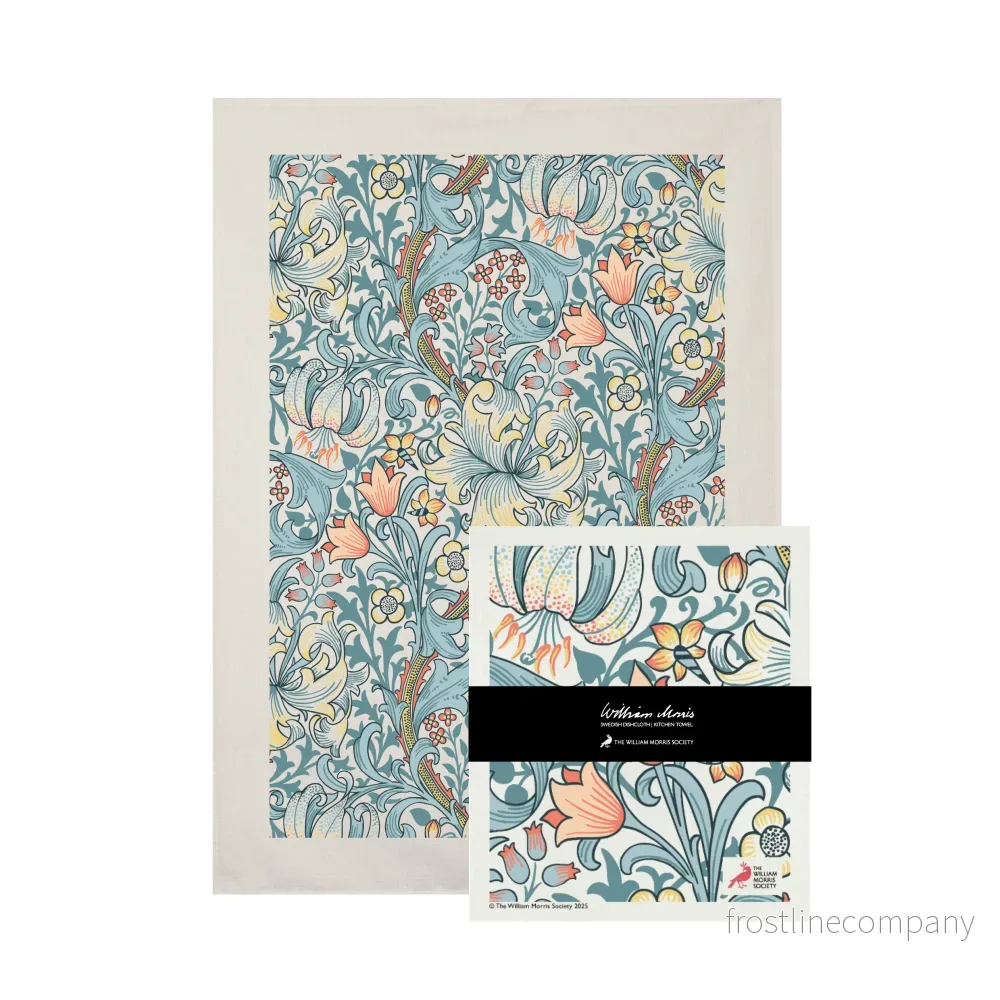 William Morris set kökshandduk och disktrasa Golden Lily Blue