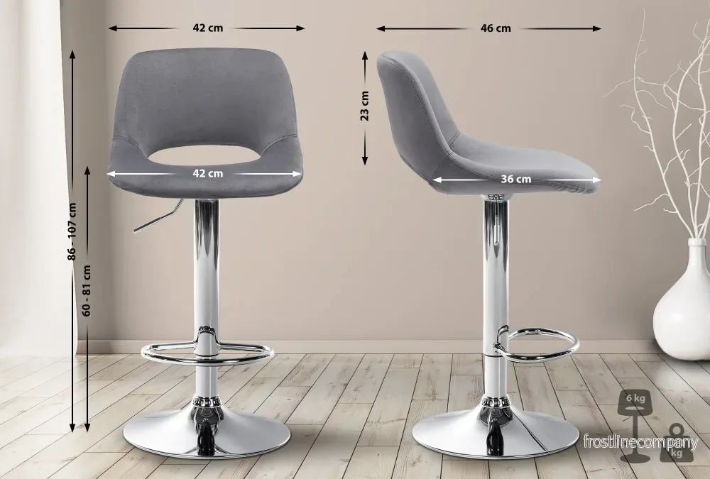 Set med 2 Barstolar med ryggstöd Sammet Justerbar Vridbar 106 Mörkgrå - Bild 2