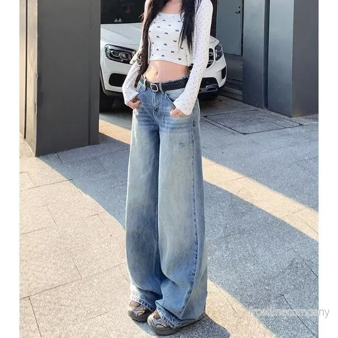 Loose-fit Högmidjad Sliten Jeans - Wide Leg - Bild 3