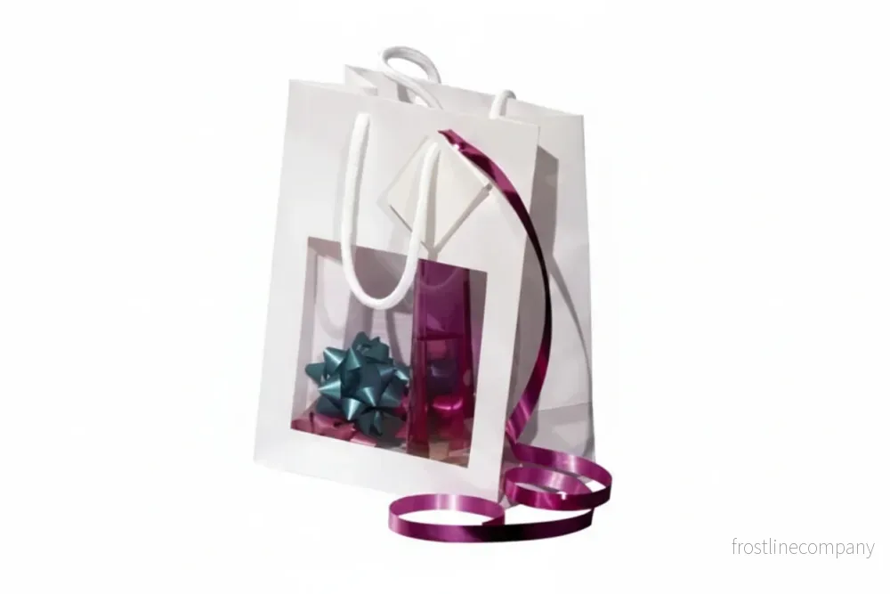 Presentpåse med fönster H22 cm, Vit - 10 st.