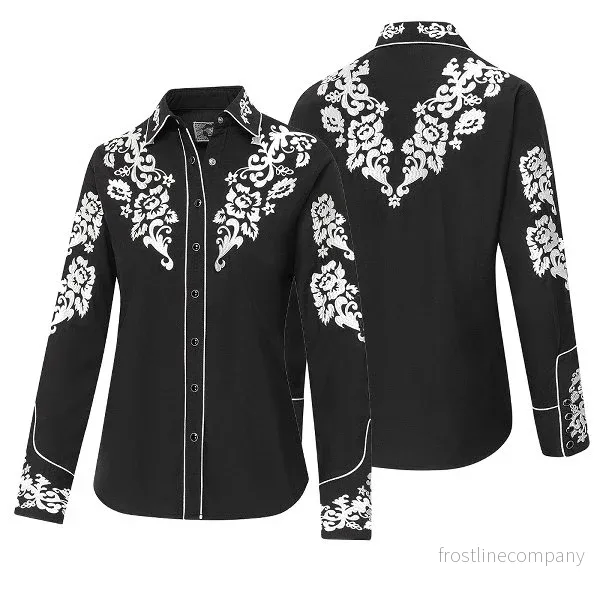 Westernblus Svart med Vita Broderier Westernblus Svart med Vita Broderier