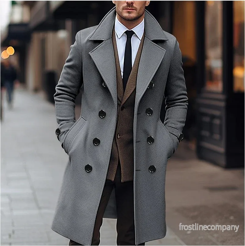 Wool Coat Herr – Lång Dubbelknäppt Kappa Wool Coat Herr – Lång Dubbelknäppt Kappa
