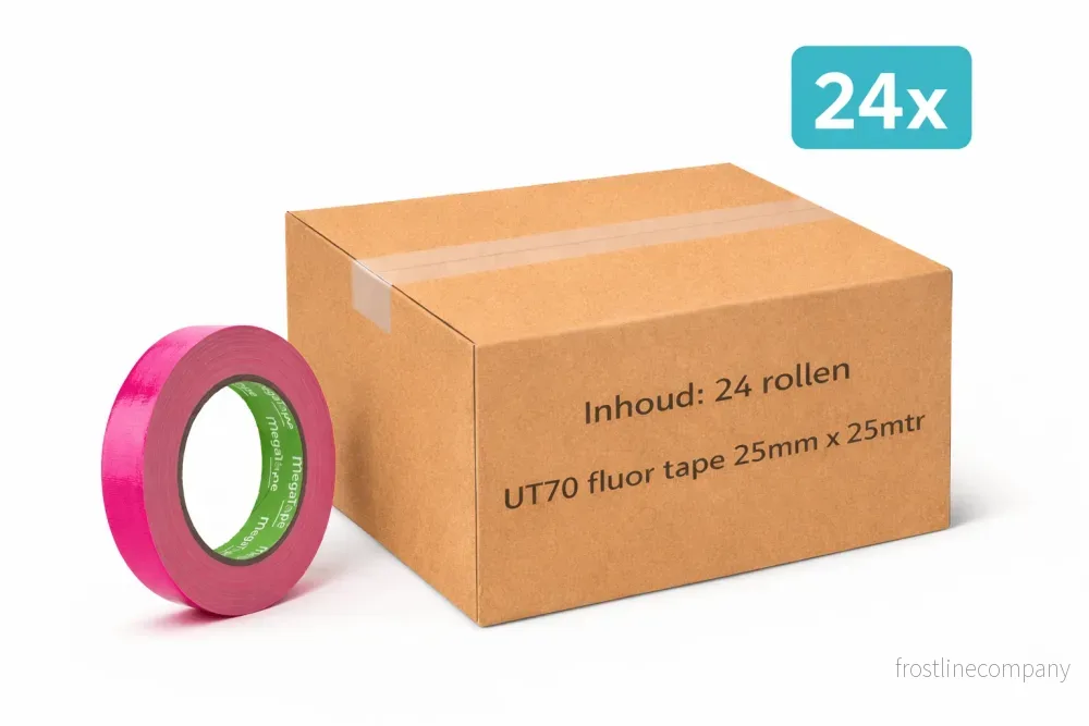 24x MegaTape UT70 · fluor-gaffatejp · 25 m på rulle · 25 mm · rosa