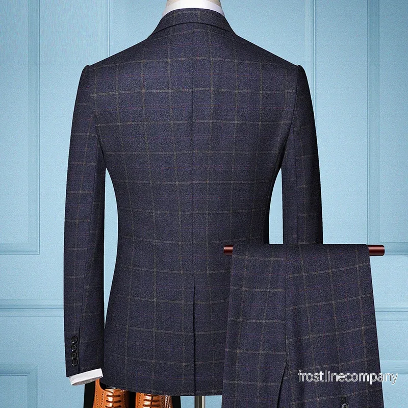Kostym Herr Rutig 3-delad - Plaid Business Slim Fit M-5XL - Bild 2