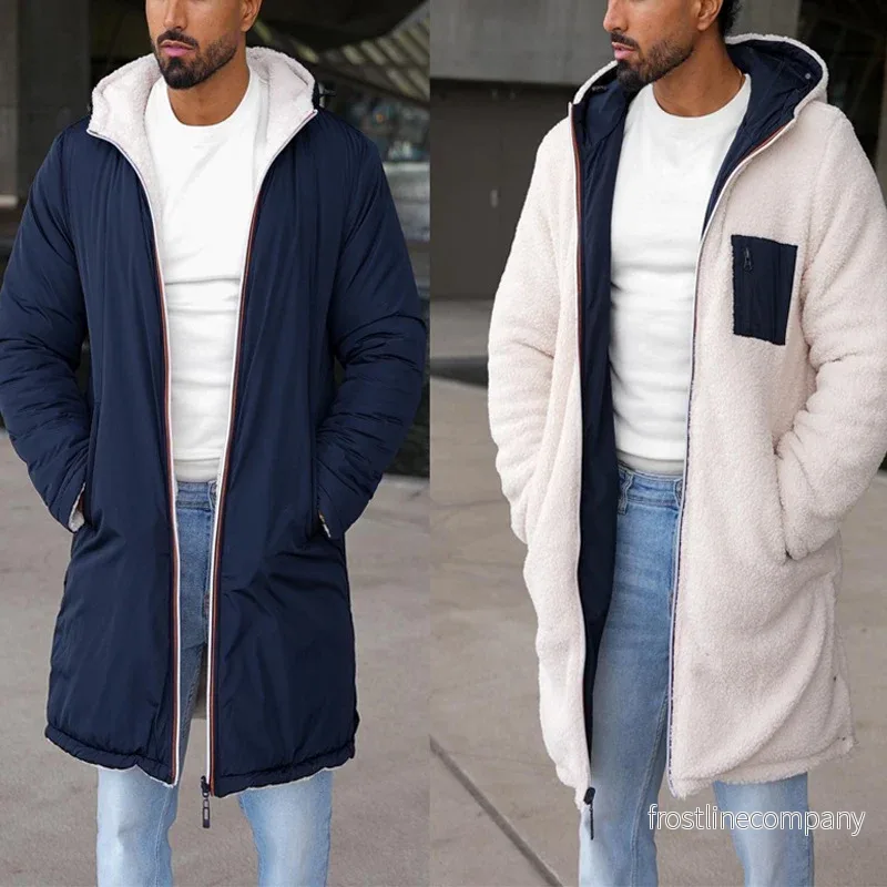 Lyxig Vändbar Vinterjacka Herr med Luva - Dubbelsidig Hoodie Vindtät Varm 2-i-1 Kappa - Bild 2
