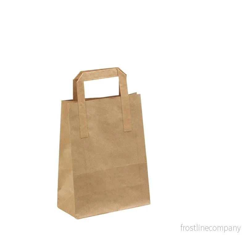 Papperspåse. H 22 cm. 100 st. Brun med platt handtag - Liten