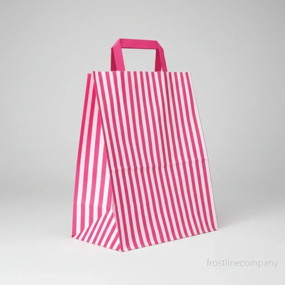 Papperspåse, randig, rosa, B 25 x D/SF 14 x H 30 cm, förpackning om 50 st., 80 gram