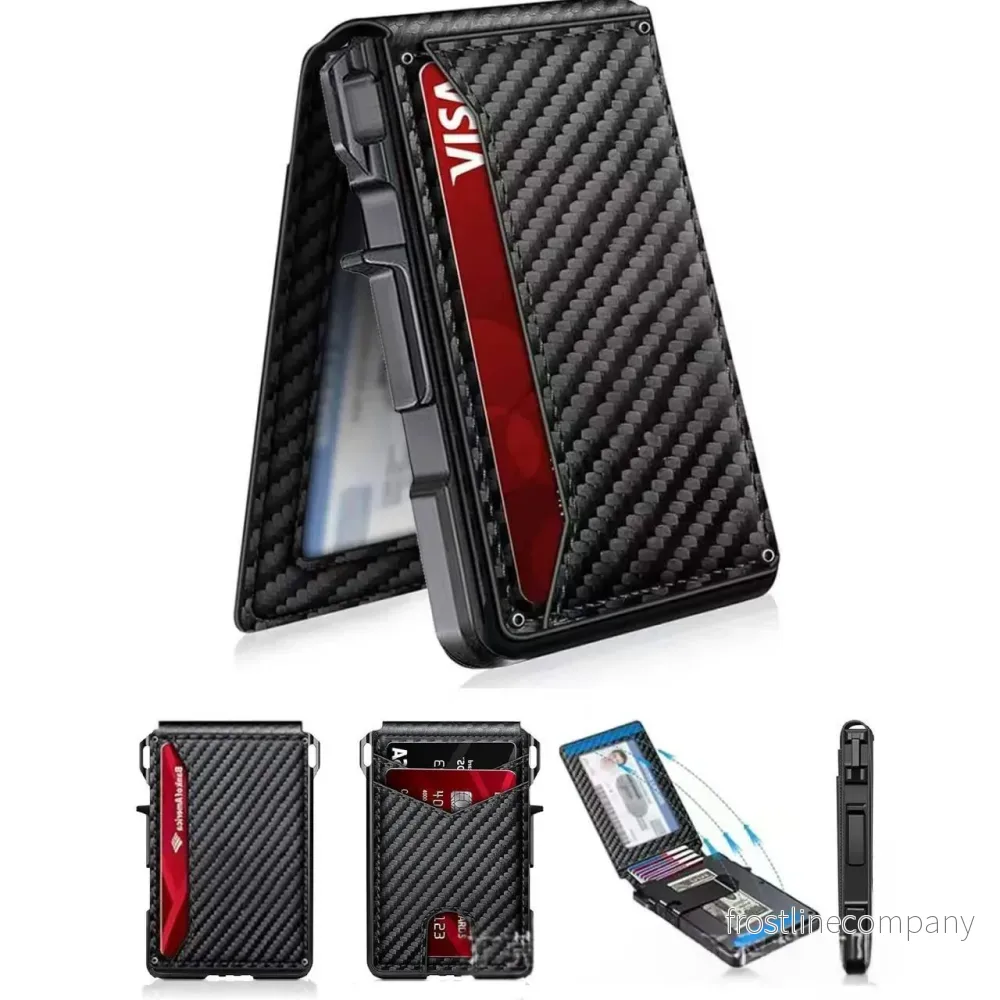 Korthållare Herr - Carbon Fiber - Aluminium Pop-Up Kortfodral - RFID Slim Wallet med Pengaklämma - 12 Färger - Bild 2