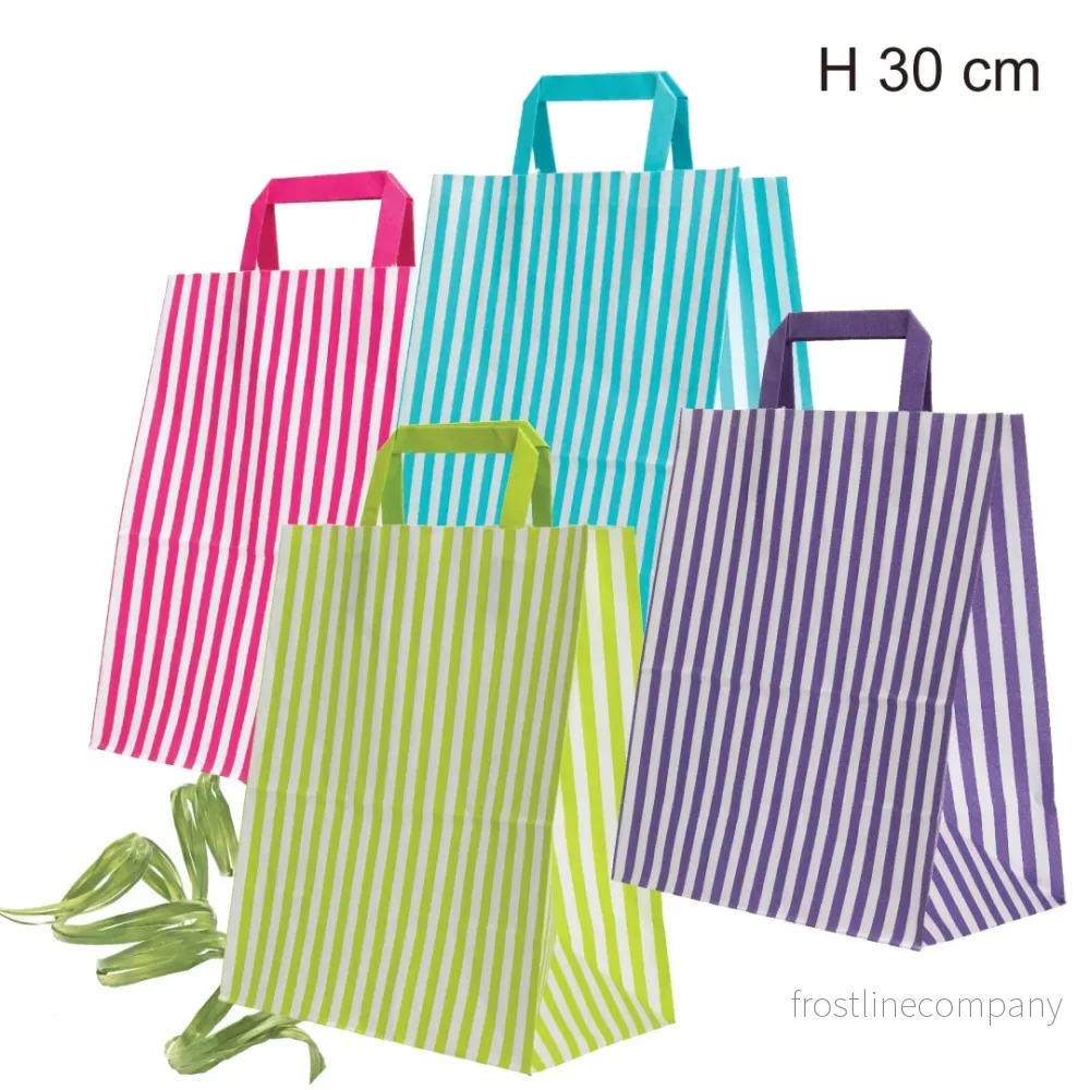 Papperspåse, randig, rosa, B 25 x D/SF 14 x H 30 cm, förpackning om 50 st., 80 gram - Bild 2