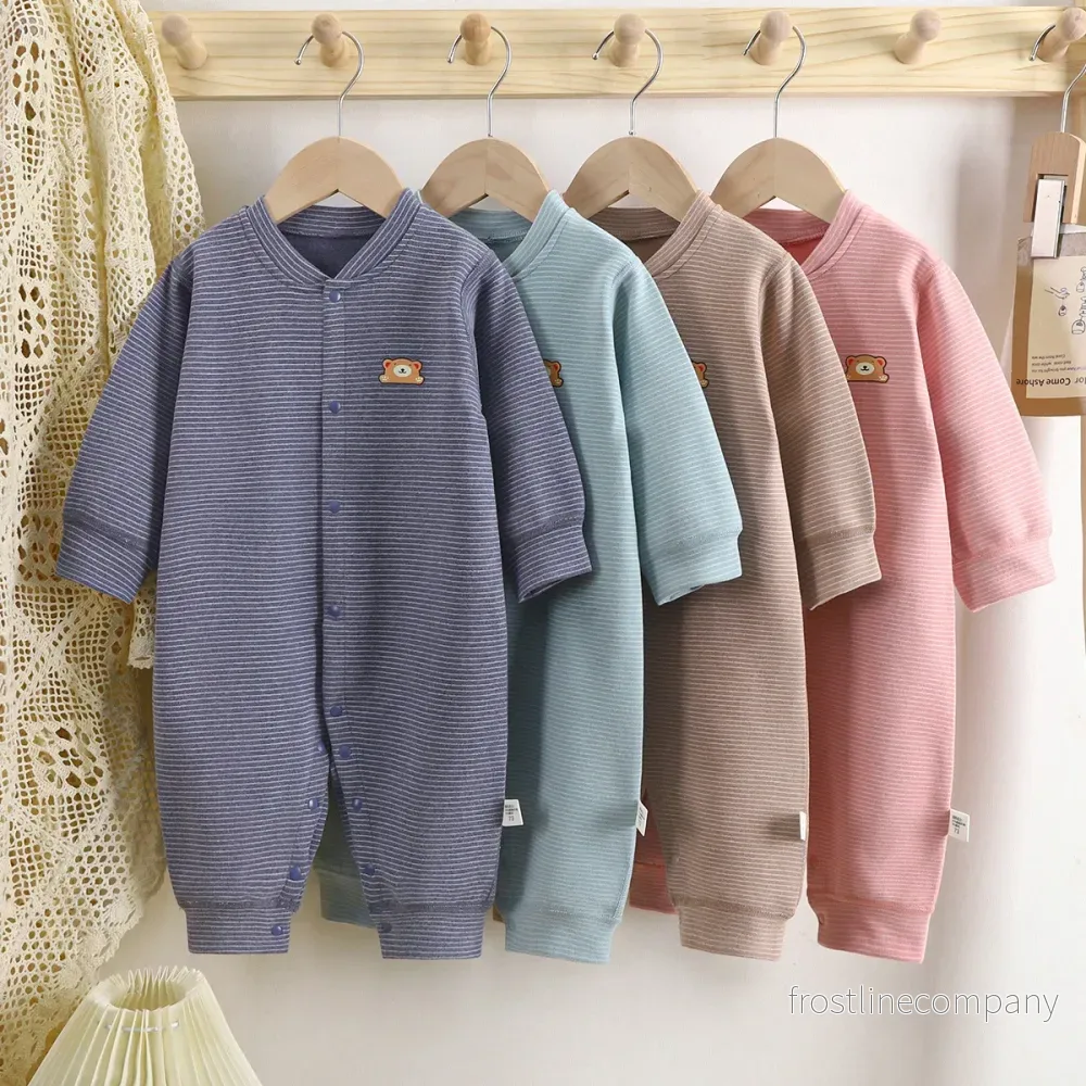 Baby Pyjamas / Sparkdräkt – Dralon Jumpsuit – Randig med Björn – Långärmad – 4 Färger Baby Pyjamas / Sparkdräkt – Dralon Jumpsuit – Randig med Björn – Långärmad – 4 Färger