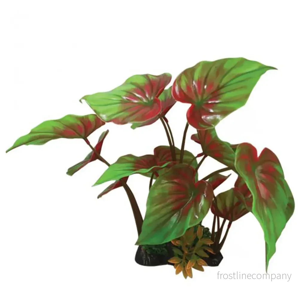 Ozami Plastic Plant Rödgrön Tropisk Bladväxt 30cm – Färgstark akvariedekoration (14×30cm)