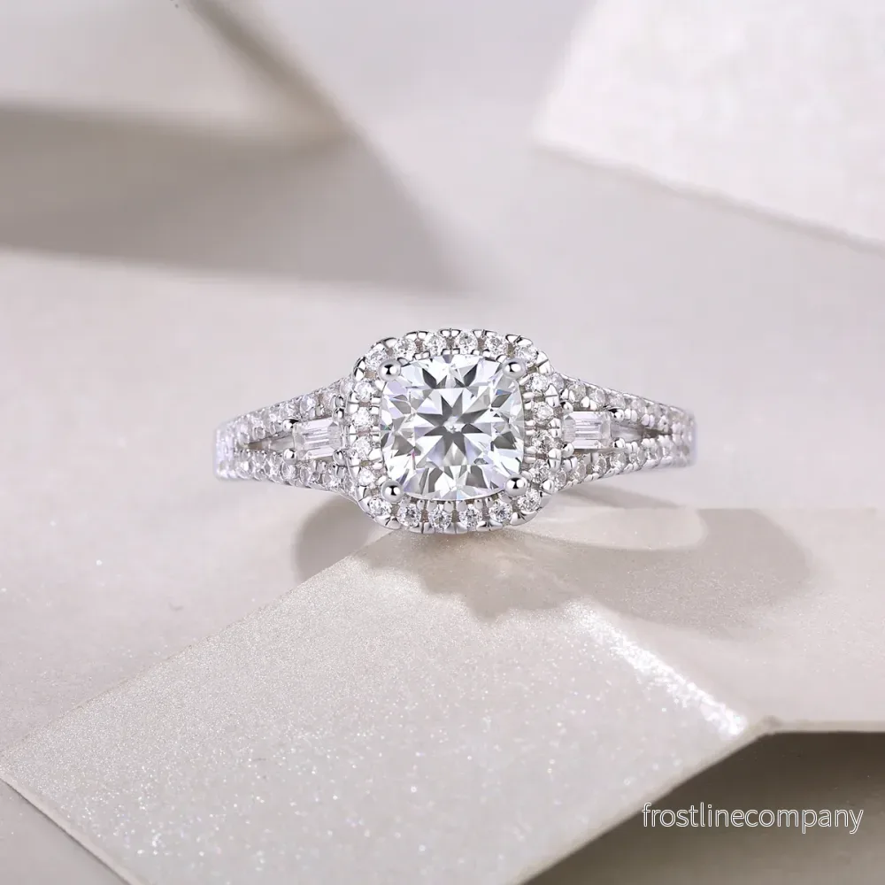 Förlovningsring Moissanite - 925 Silver - Fyrkantig 6x6 - Halo - GRA - Bild 3