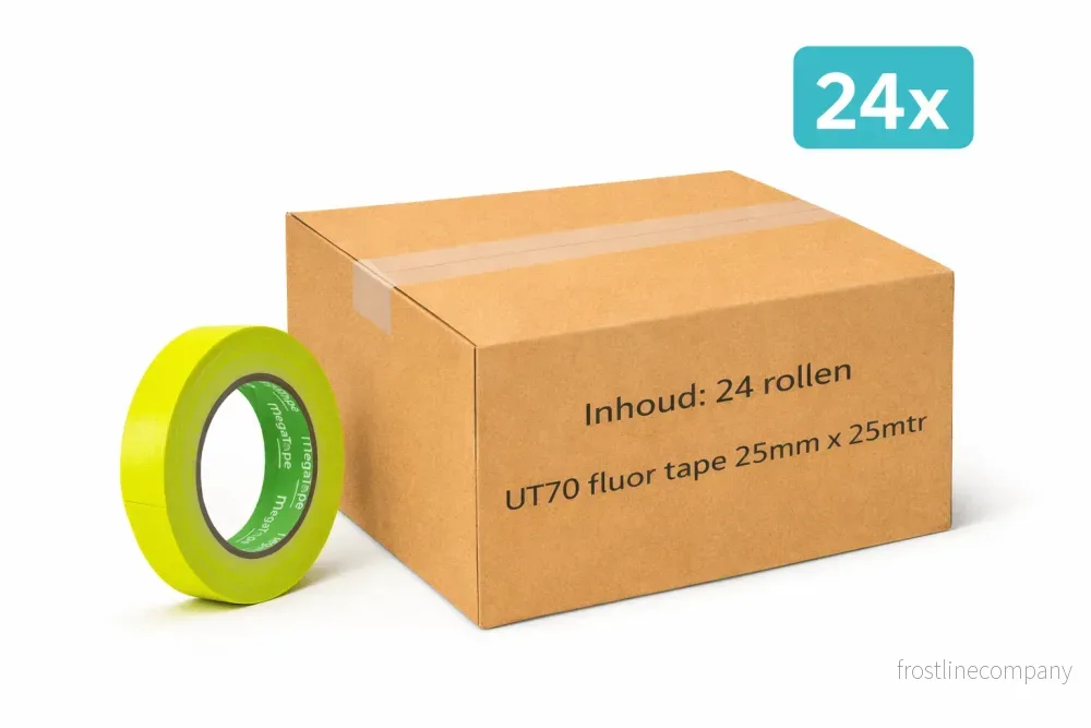 24x MegaTape UT70 · fluor-gaffatejp · 25 m på rulle · 25 mm · gul