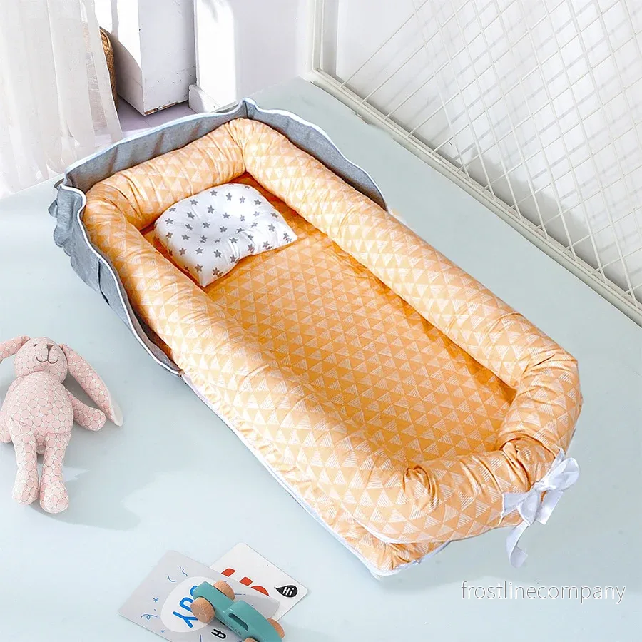 Lyxigt Babynest i Bomull Bärbart Hopfällbart - Mjukt Babynest Nyfödd 90x50 med Kudde - Bild 3