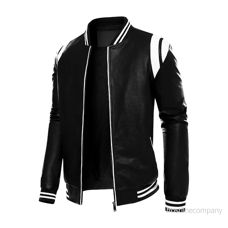 Lyxig Varsity Jacka Herr Fleecefodrad - Bomberjacka PU Läder Svart Gul Vit - Bild 2