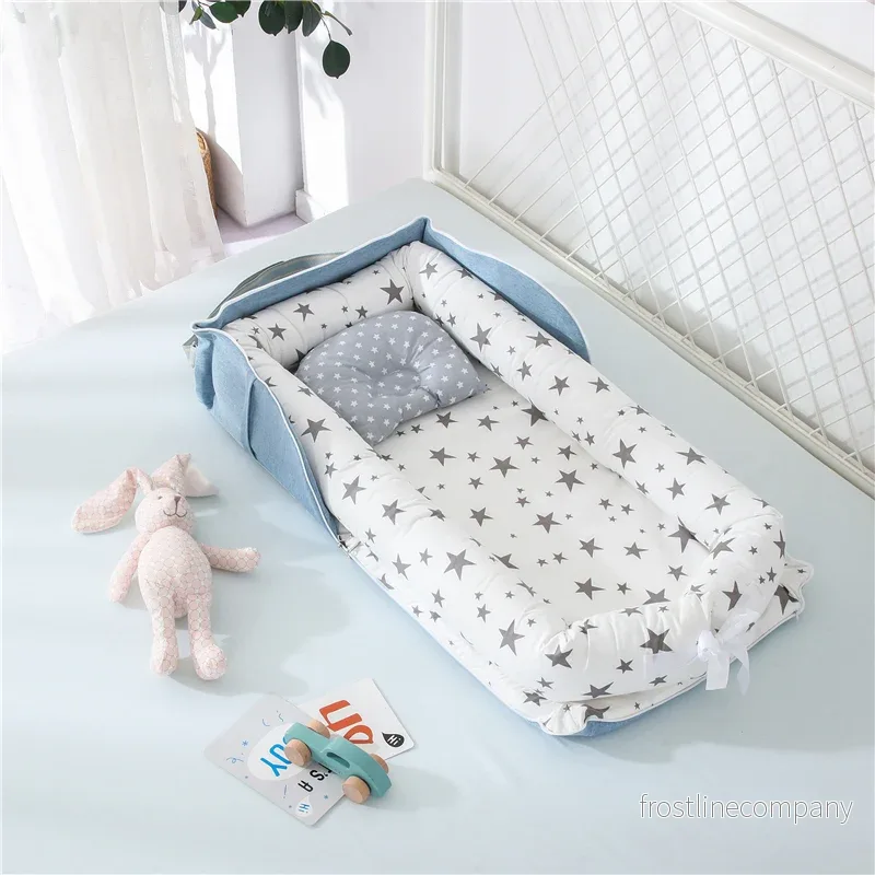 Lyxigt Babynest i Bomull Bärbart Hopfällbart - Mjukt Babynest Nyfödd 90x50 med Kudde - Bild 2