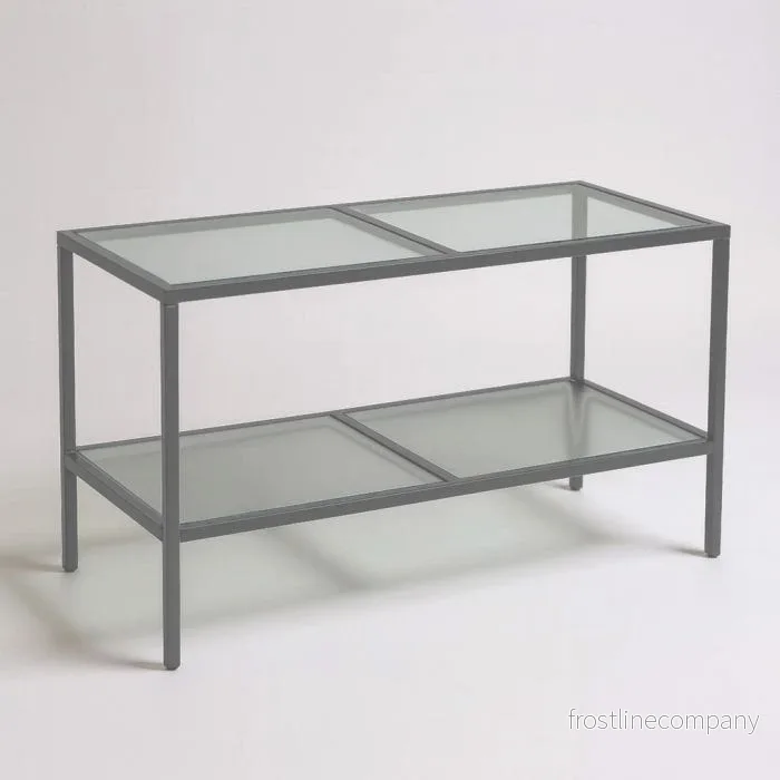 Luton, försäljningsbord med frostat glas, titanstomme. B160 cm Luton, försäljningsbord med frostat glas, titanstomme. B160 cm