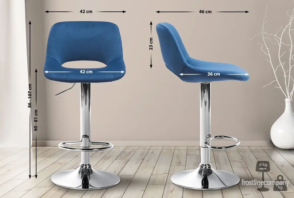 Set med 2 Barstolar med ryggstöd Sammet Justerbar Vridbar 106 Blå - Bild 2
