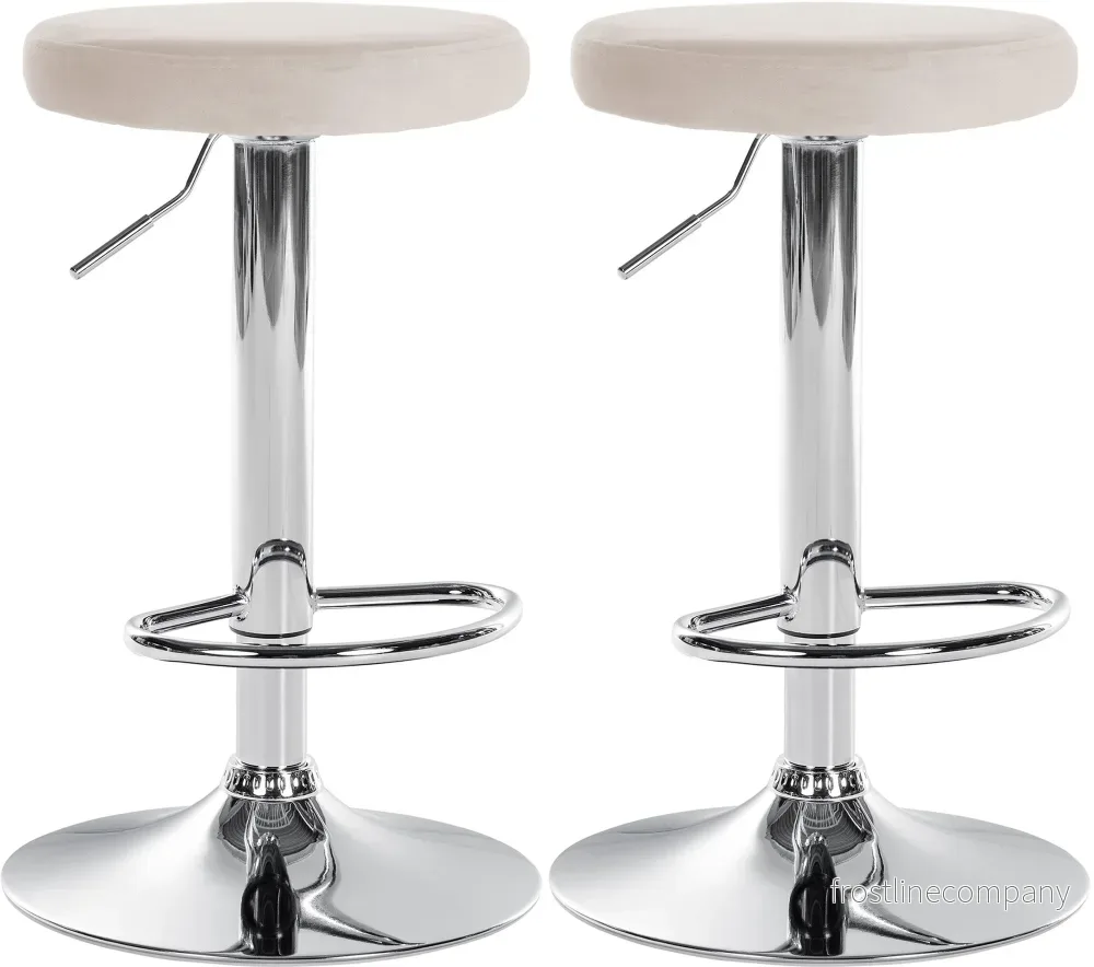 Set med 2 Barstolar Sammet Justerbar Vridbar 109 Krämfärgad