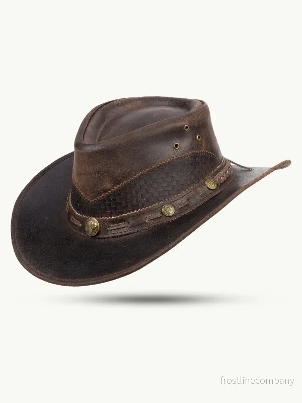 Läderhatt Mörkbrun med Bisonconchos Läderhatt Mörkbrun med Bisonconchos