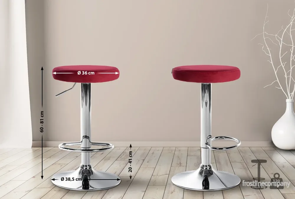 Barstol Sammet Justerbar Vridbar 109 Röd - Bild 2