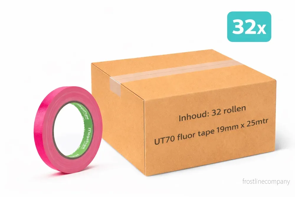 32x MegaTape UT70 · fluor-gaffatejp · 25 m på rulle · 19 mm · rosa