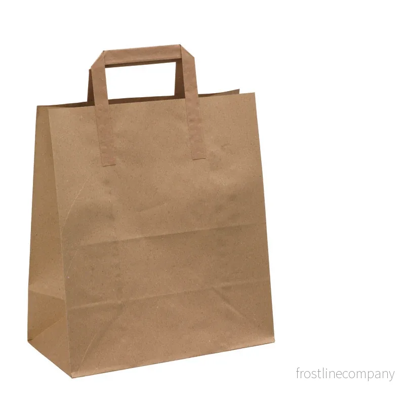 Papperspåse. H 30 cm. 100 st. Brun med platt handtag - Stor