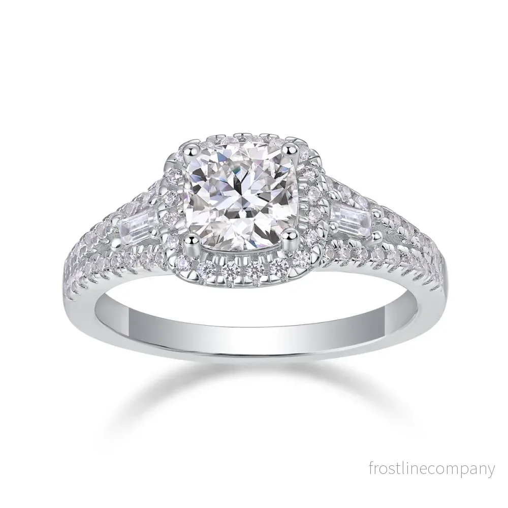 Förlovningsring Moissanite - 925 Silver - Fyrkantig 6x6 - Halo - GRA - Bild 2