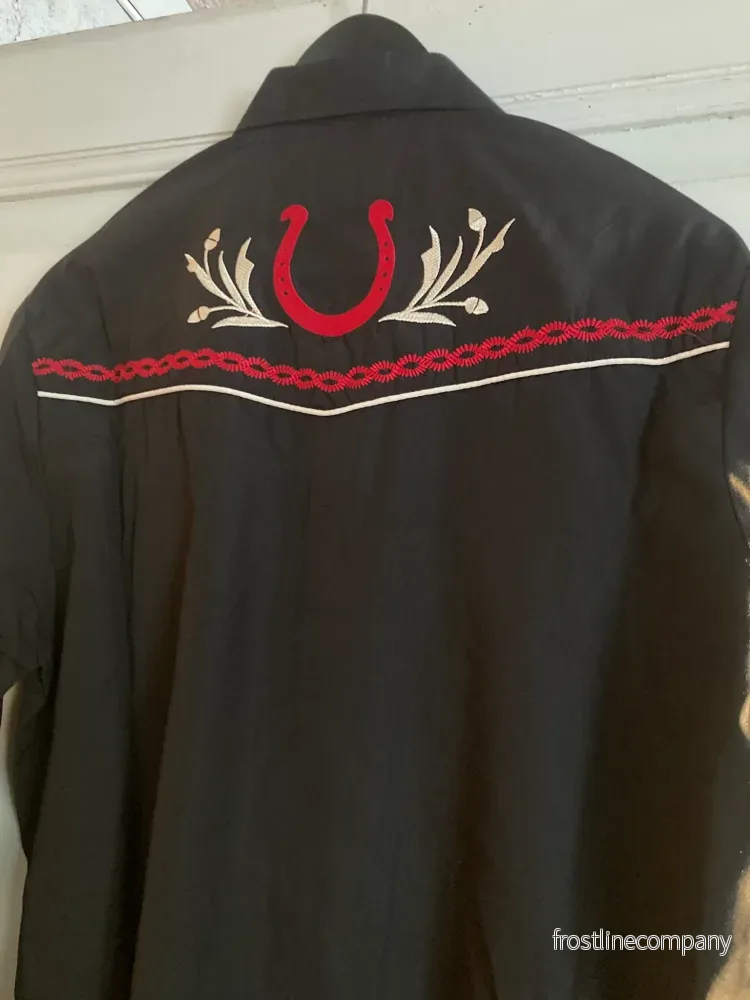 Westernskjorta Mexico Svart med broderier i rött och guld - Bild 2
