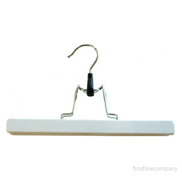Byxgalge med klämma, platt, blank vit, krok i krom, 25 cm. Byxgalge med klämma, platt, blank vit, krok i krom, 25 cm.