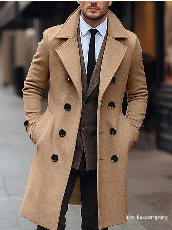Wool Coat Herr - Lång Dubbelknäppt Kappa - Bild 2