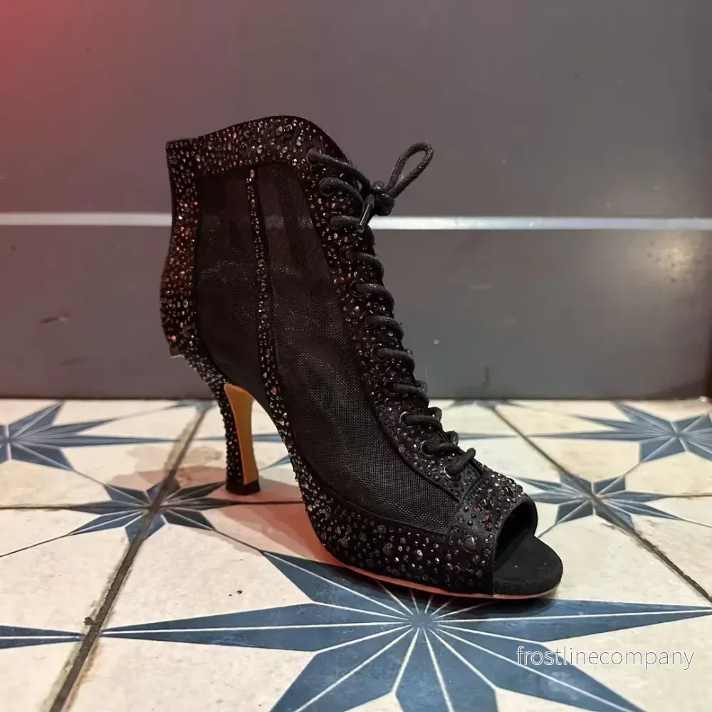 Dansskor Latin Dam Rhinestone Mesh – Booties Mid-High Heel 6/7.5/9cm Dansskor Latin Dam Rhinestone Mesh – Booties Mid-High Heel 6/7.5/9cm